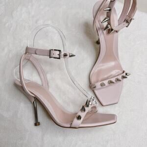 Alexander McQueen Punk Stud Leather High Heel Sandals Blush Pink Silver 36.5